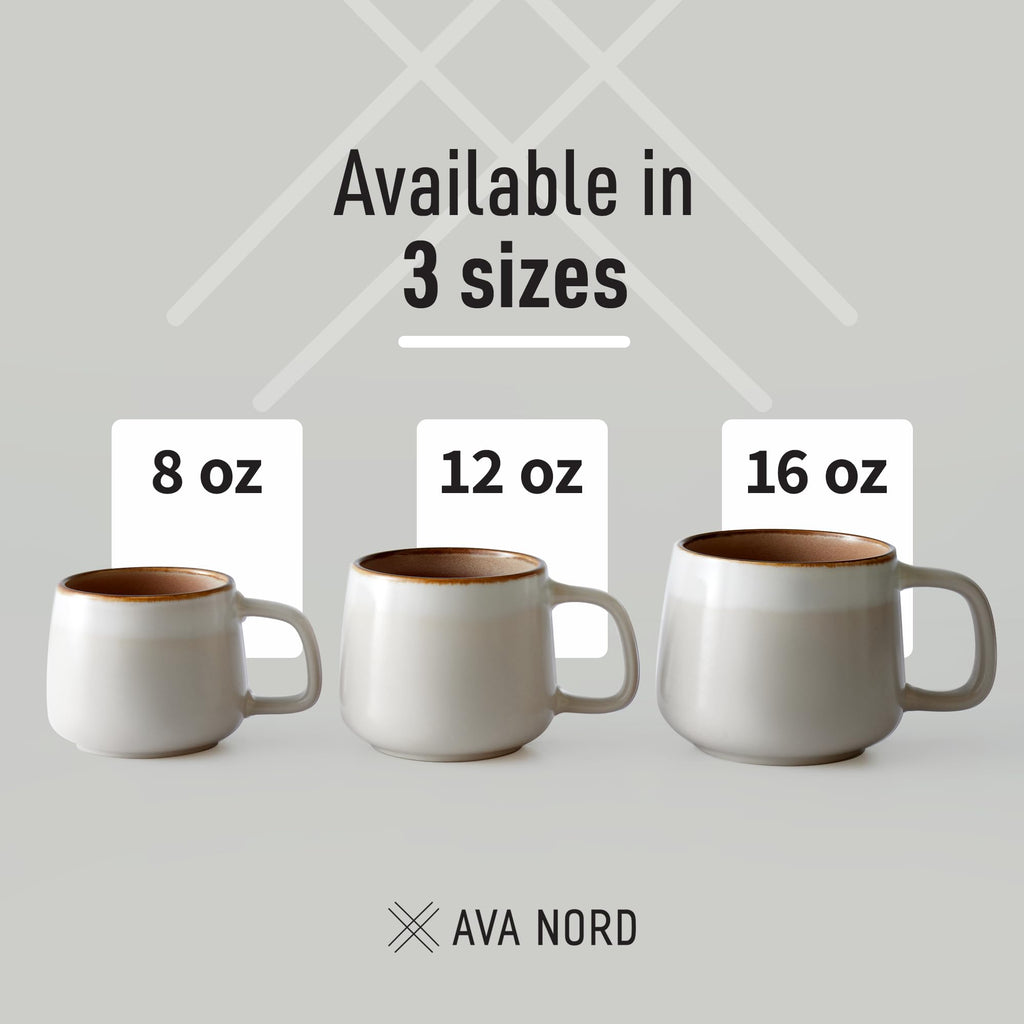 Ava Nord Ceramic Coffee Mugs Set of 4 | 12 oz Stoneware Coffee Cups | Lead-Free, Non-Toxic | Microwave and Dishwasher Safe | Comfortable Handle | Aesthetic Nordic Design for Tea and Latte | Sage Ash