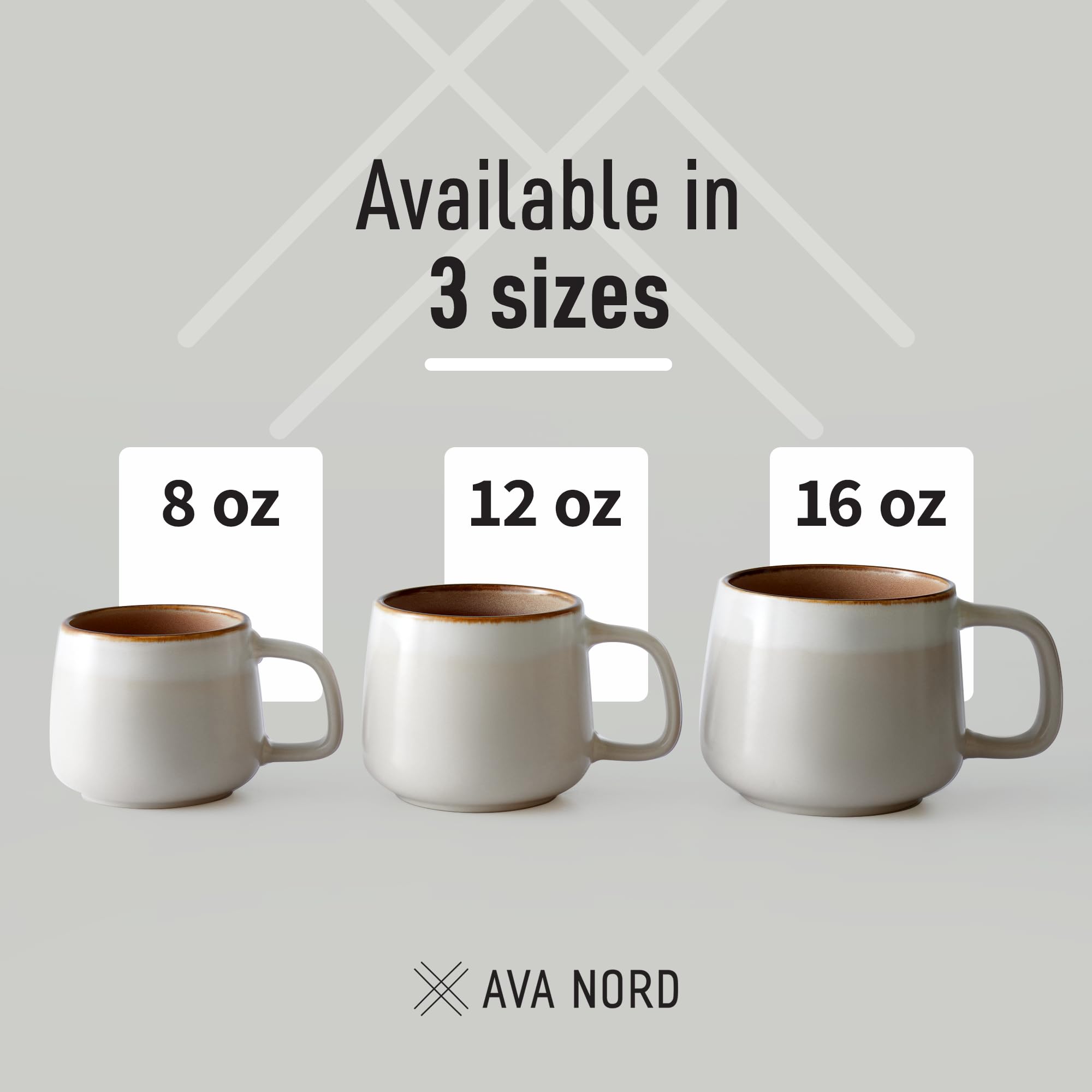 Ava Nord Ceramic Coffee Mugs Set of 4 | 12 oz Stoneware Coffee Cups | Lead-Free, Non-Toxic | Microwave and Dishwasher Safe | Comfortable Handle | Aesthetic Nordic Design for Tea and Latte | Sage Ash