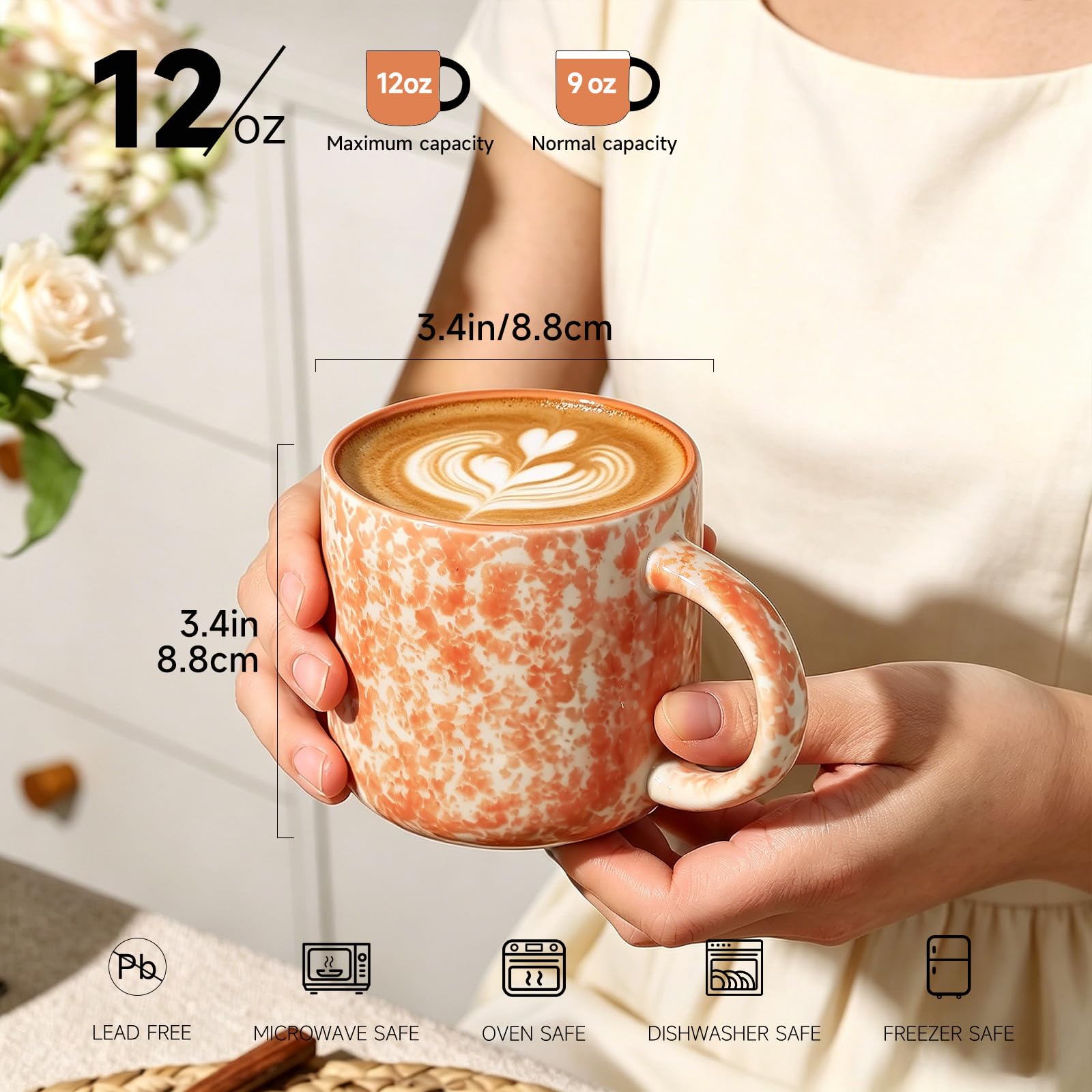MONITO 12 OZ Coffee Mugs Set of 4, Modern Ceramic Coffee Mugs Set with handle for Tea/Latte/Cappuccino/Milk/Cocoa.