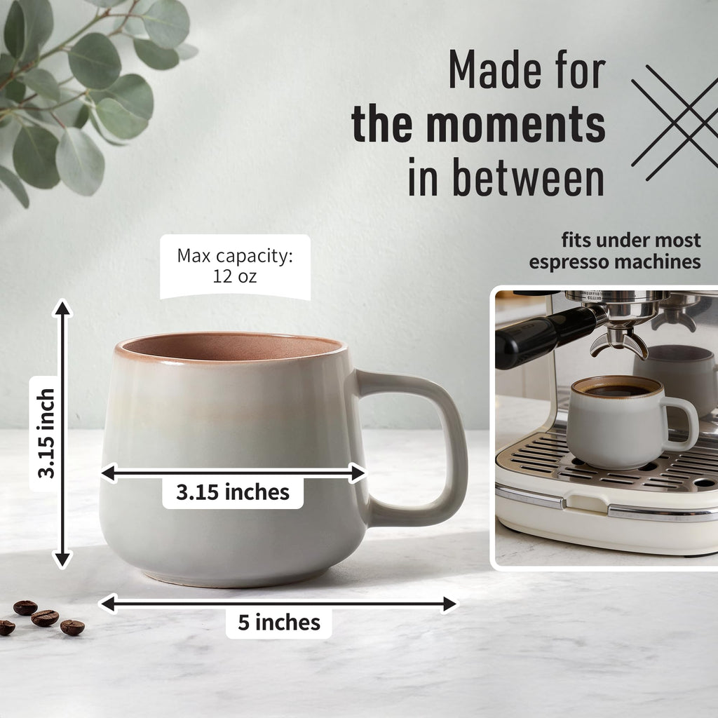 Ava Nord Ceramic Coffee Mugs Set of 4 | 12 oz Stoneware Coffee Cups | Lead-Free, Non-Toxic | Microwave and Dishwasher Safe | Comfortable Handle | Aesthetic Nordic Design for Tea and Latte | Sage Ash