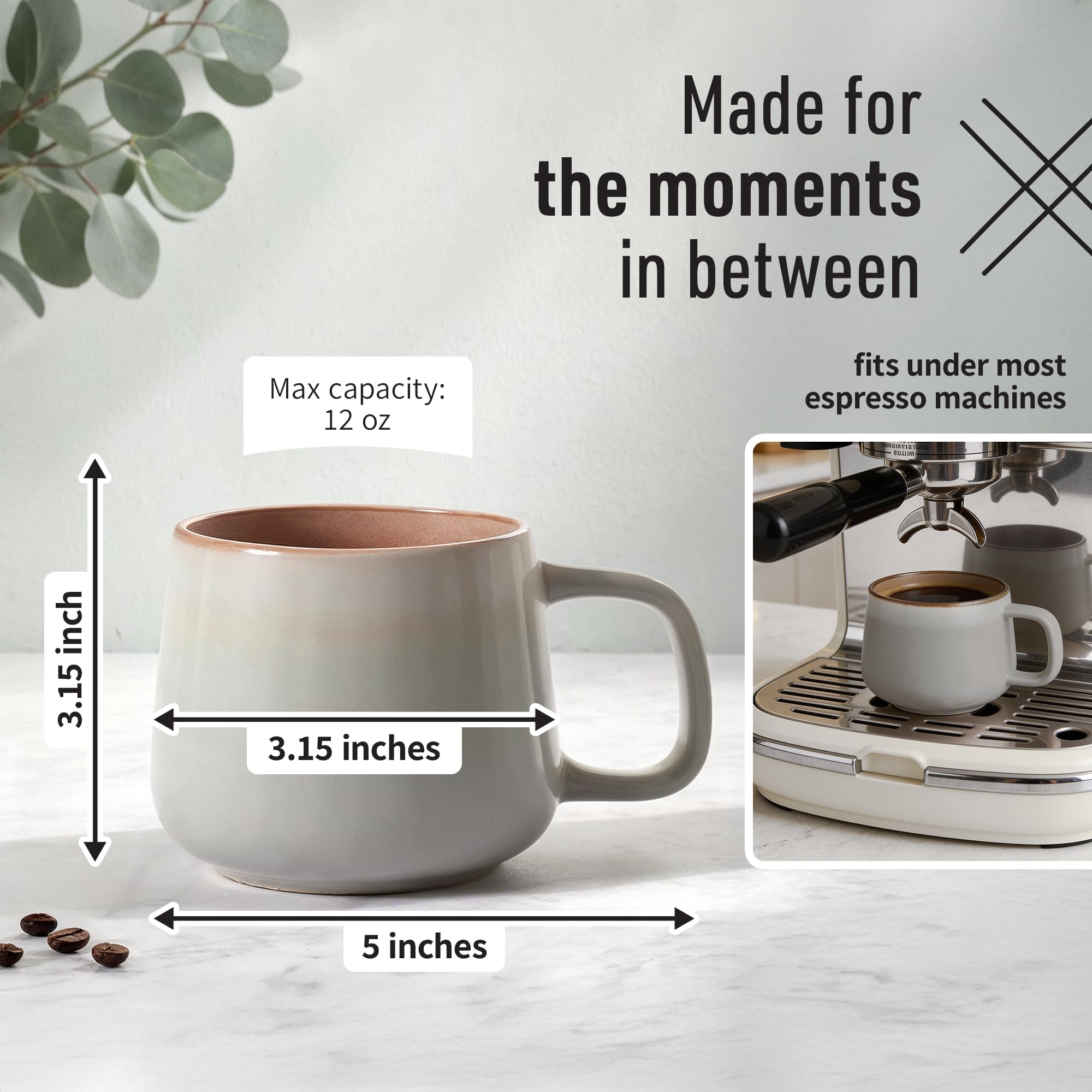 Ava Nord Ceramic Coffee Mugs Set of 4 | 12 oz Stoneware Coffee Cups | Lead-Free, Non-Toxic | Microwave and Dishwasher Safe | Comfortable Handle | Aesthetic Nordic Design for Tea and Latte | Sage Ash