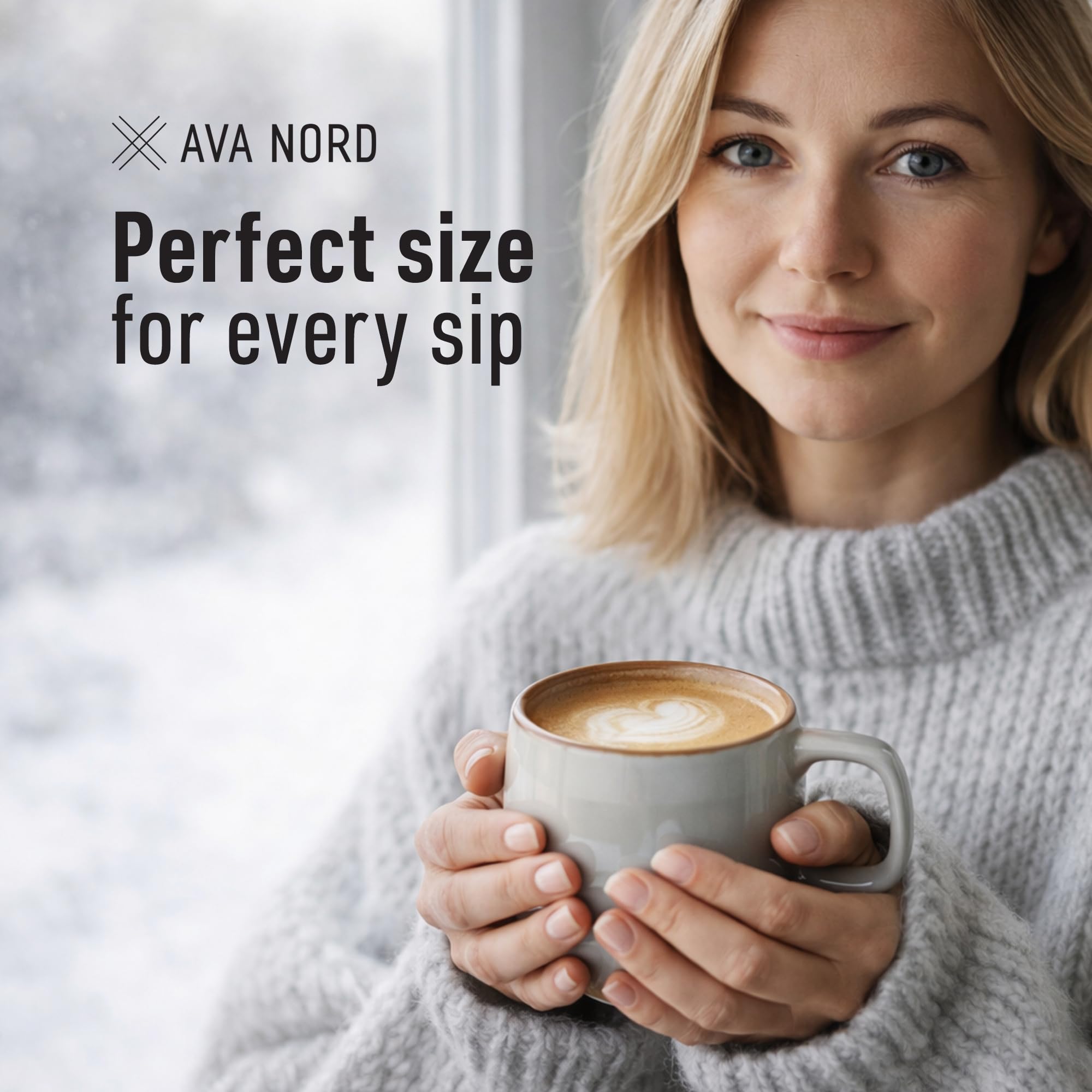 Ava Nord Ceramic Coffee Mugs Set of 4 | 12 oz Stoneware Coffee Cups | Lead-Free, Non-Toxic | Microwave and Dishwasher Safe | Comfortable Handle | Aesthetic Nordic Design for Tea and Latte | Sage Ash