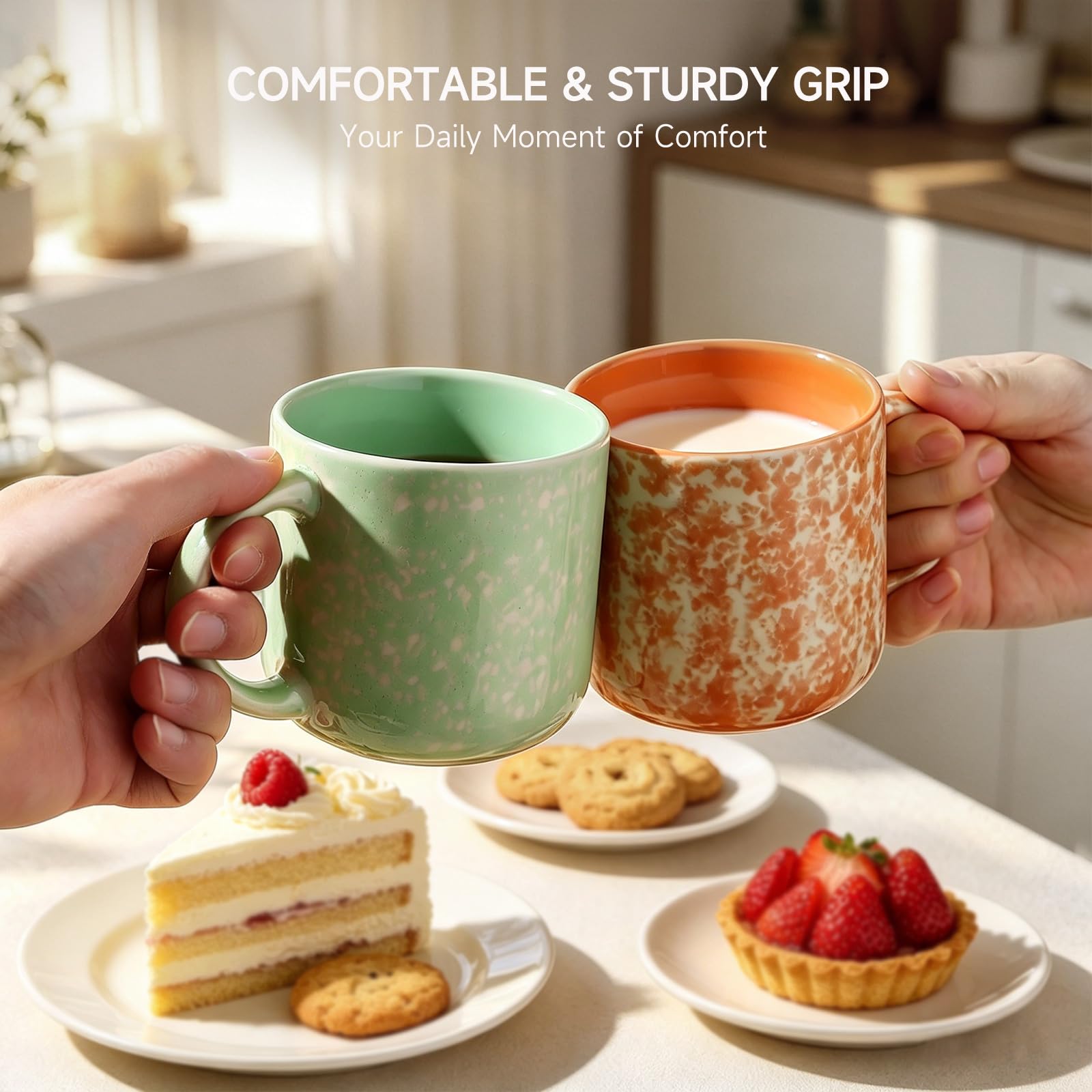 MONITO 12 OZ Coffee Mugs Set of 4, Modern Ceramic Coffee Mugs Set with handle for Tea/Latte/Cappuccino/Milk/Cocoa.