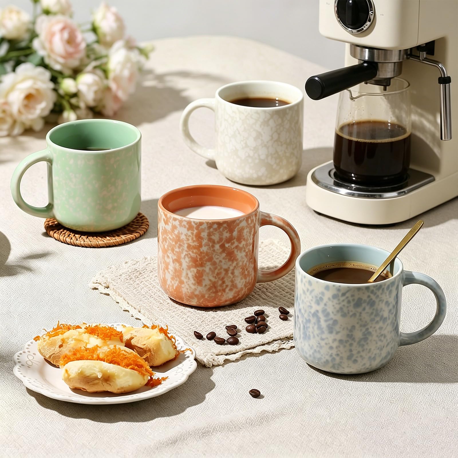 MONITO 12 OZ Coffee Mugs Set of 4, Modern Ceramic Coffee Mugs Set with handle for Tea/Latte/Cappuccino/Milk/Cocoa.