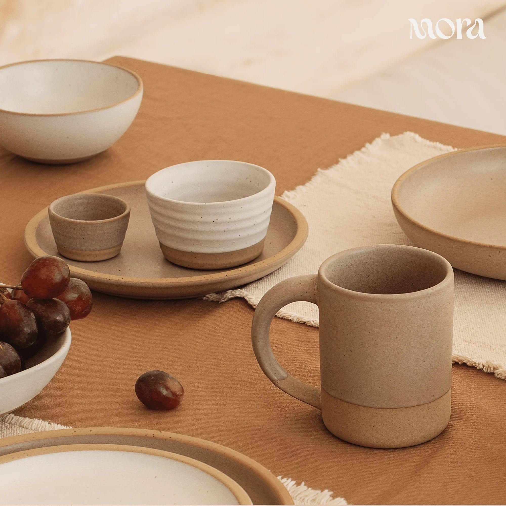 MORA Small Plates Set of 4, 6.5 inch Ceramic Pottery Dessert Plates - Microwave, Oven and Dishwasher Safe - Harvest